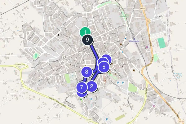 Routenkarte des Stadtrundgangs durch Alberobello