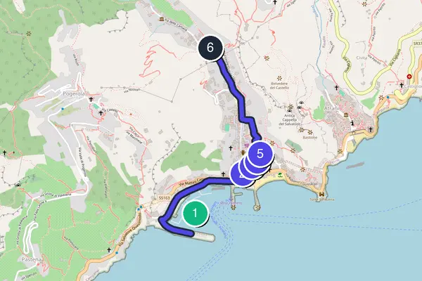 Routenkarte des Stadtrundgangs durch Amalfi