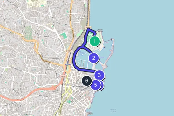 Walking tour route map of Antibes