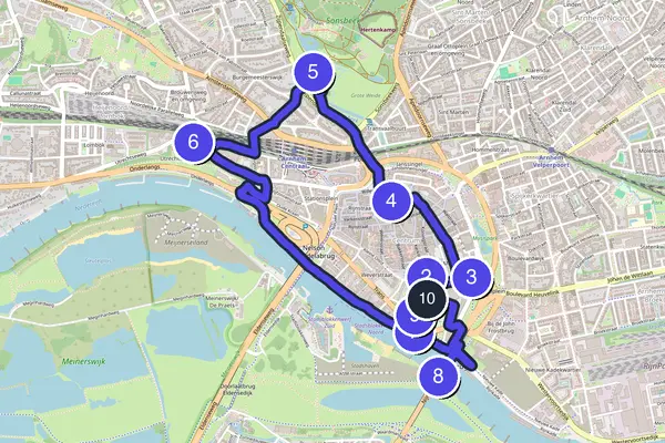 Walking tour route map of Arnhem