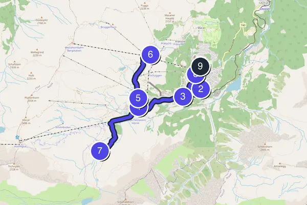 Walking tour route map of Arosa