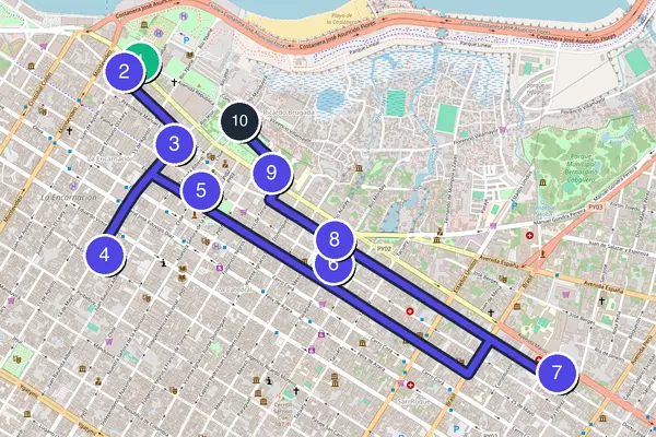 Walking tour route map of Asunción