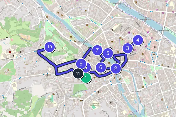 Walking tour route map of Bamberg