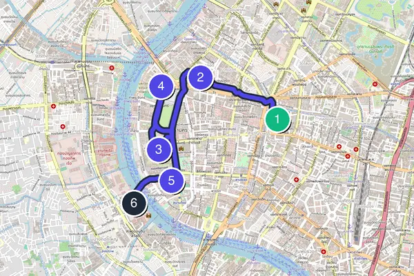 Routenkarte des Stadtrundgangs durch Bangkok