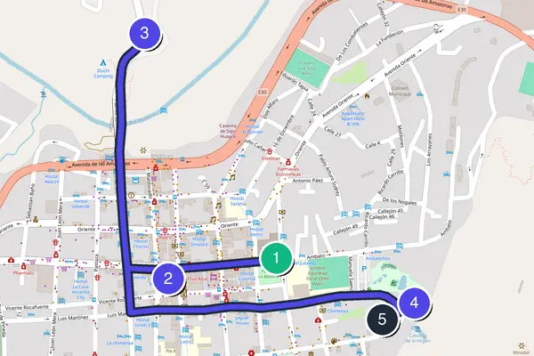 Walking tour route map of Baños