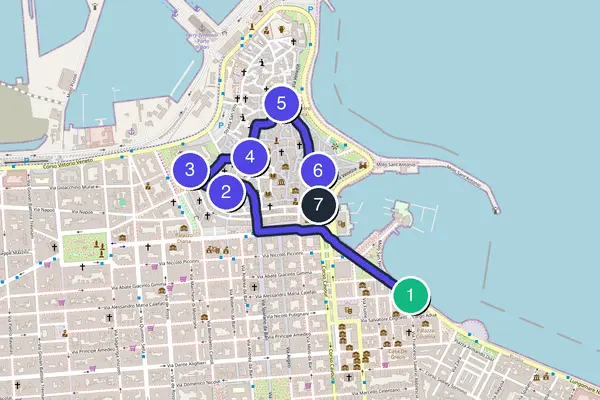 Walking tour route map of Bari