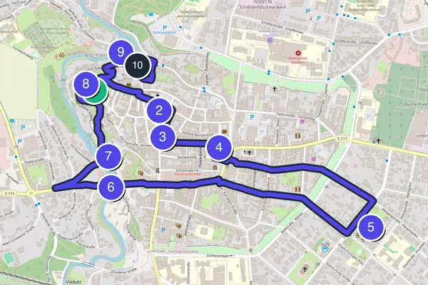 Walking tour route map of Bautzen