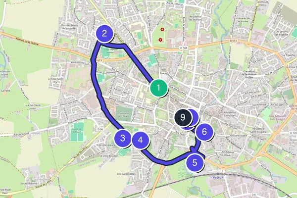 Routenkarte des Stadtrundgangs durch Bayeux
