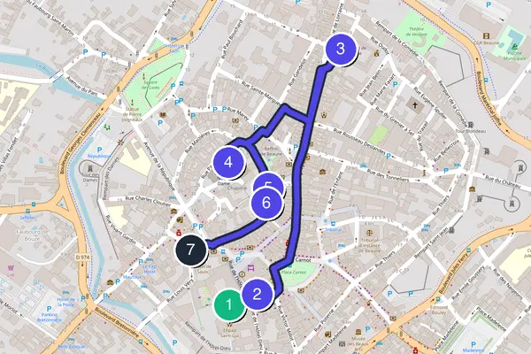 Walking tour route map of Beaune