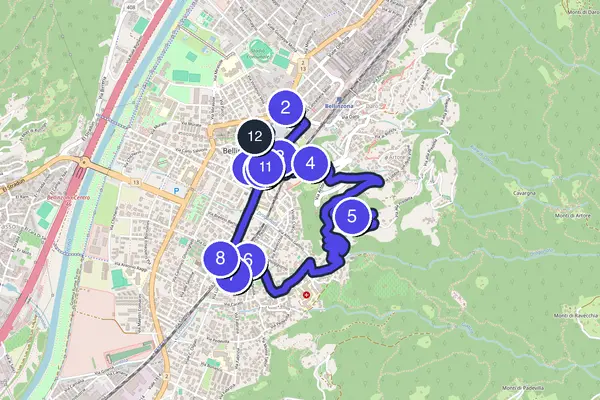 Routenkarte des Stadtrundgangs durch Bellinzona