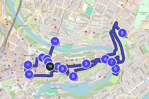 Routenkarte des Stadtrundgangs durch Bern