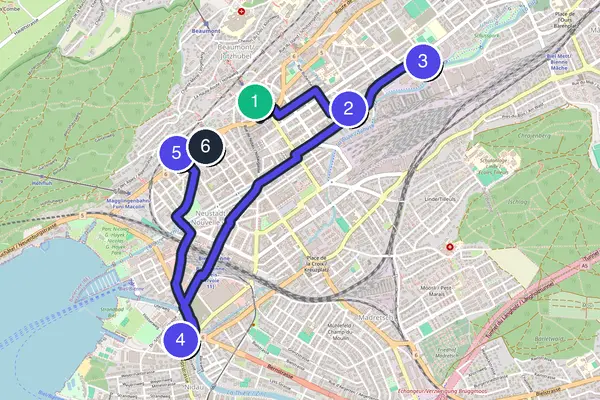 Routenkarte des Stadtrundgangs durch Biel