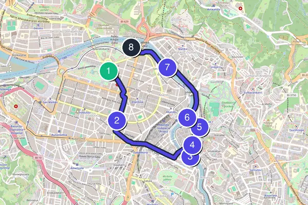 Routenkarte des Stadtrundgangs durch Bilbao