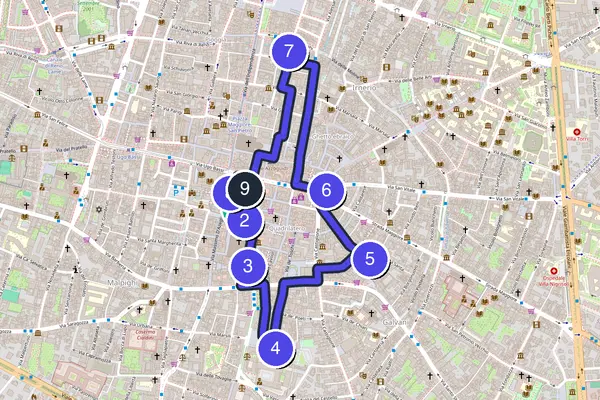 Walking tour route map of Bologna