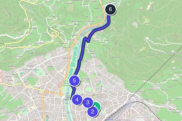 Routenkarte des Stadtrundgangs durch Bozen