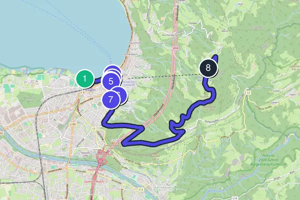Routenkarte des Stadtrundgangs durch Bregenz