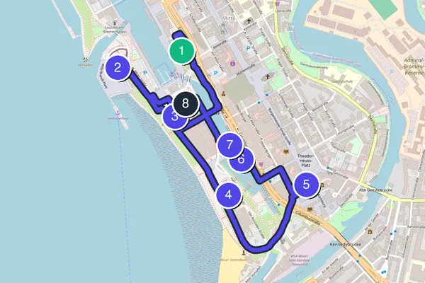 Walking tour route map of Bremerhaven