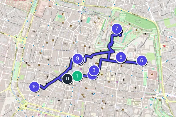 Routenkarte des Stadtrundgangs durch Brescia