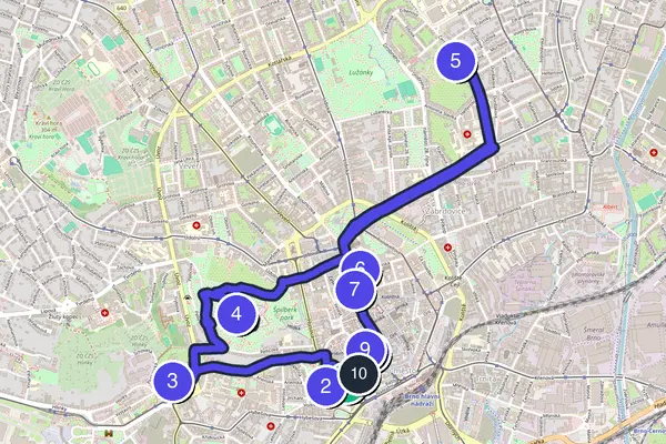 Routenkarte des Stadtrundgangs durch Brünn