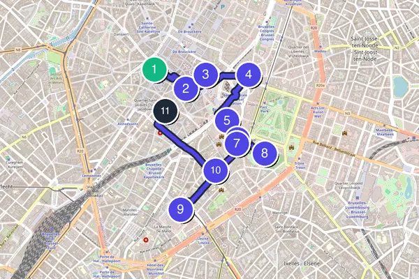 Routenkarte des Stadtrundgangs durch Brüssel