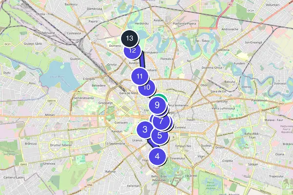 Routenkarte des Stadtrundgangs durch Bukarest