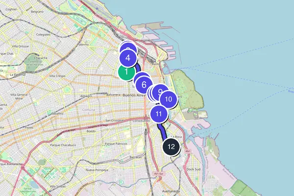 Routenkarte des Stadtrundgangs durch Buenos Aires