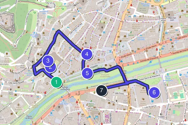 Routenkarte des Stadtrundgangs durch Burgos