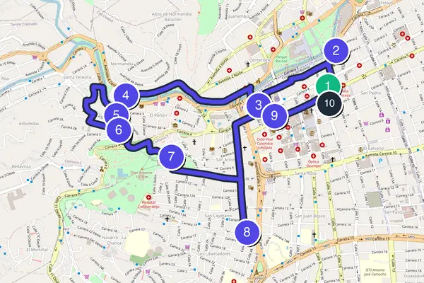 Routenkarte des Stadtrundgangs durch Cali