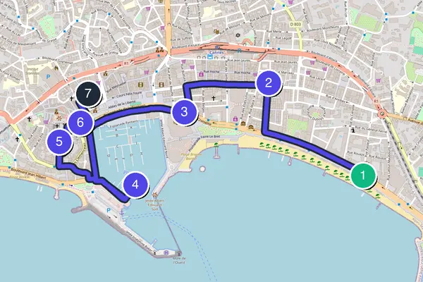 Routenkarte des Stadtrundgangs durch Cannes