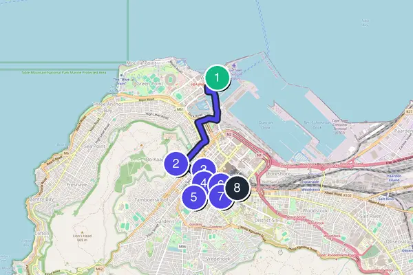 Walking tour route map of Cape Town