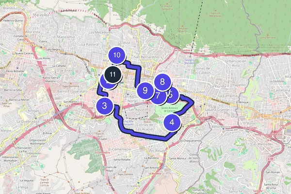 Walking tour route map of Caracas