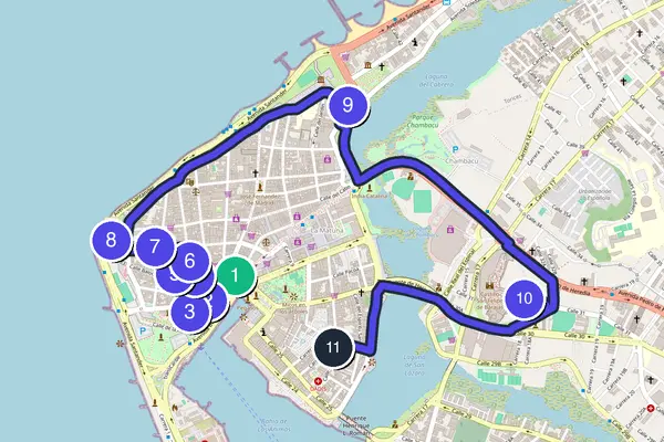 Routenkarte des Stadtrundgangs durch Cartagena de Indias