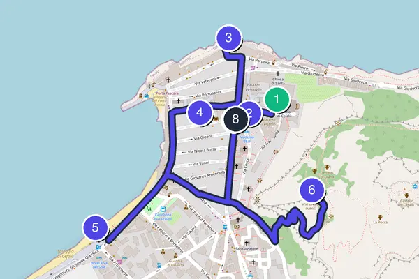 Routenkarte des Stadtrundgangs durch Cefalù