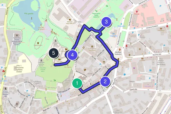 Routenkarte des Stadtrundgangs durch Cēsis