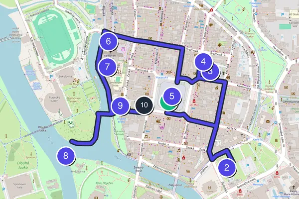 Walking tour route map of České Budějovice