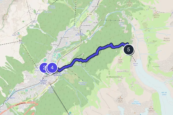 Walking tour route map of Chamonix