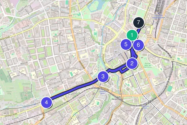 Walking tour route map of Chemnitz