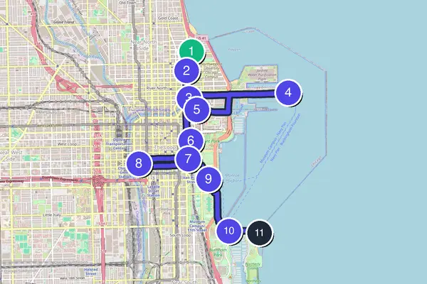 Routenkarte des Stadtrundgangs durch Chicago