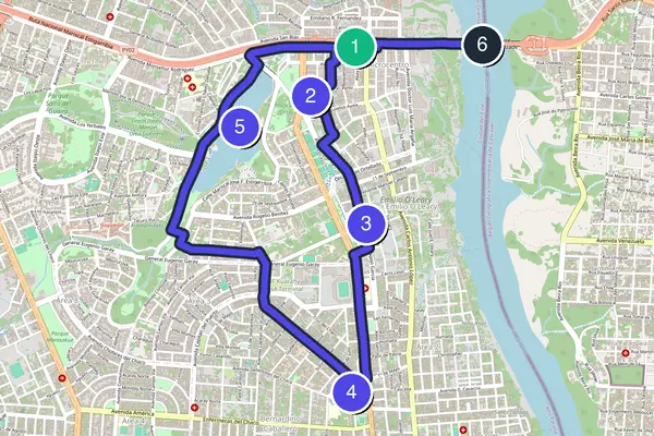 Walking tour route map of Ciudad del Este