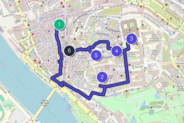 Routenkarte des Stadtrundgangs durch Coimbra