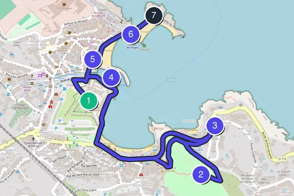 Routenkarte des Stadtrundgangs durch Collioure