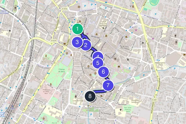 Walking tour route map of Colmar