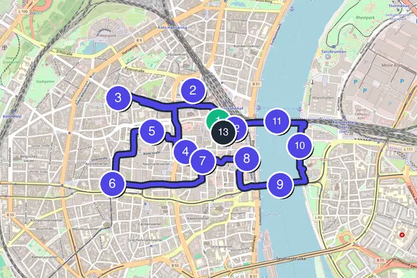 Routenkarte des Stadtrundgangs durch Köln