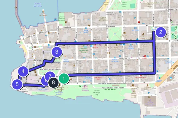 Walking tour route map of Colonia del Sacramento