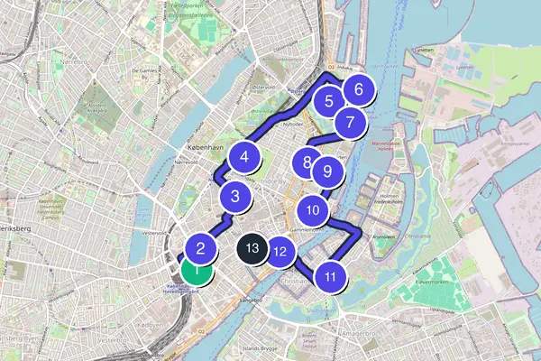 Routenkarte des Stadtrundgangs durch Kopenhagen