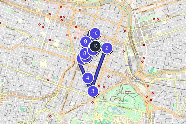 Walking tour route map of Córdoba, Argentina