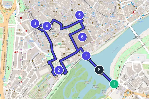 Walking tour route map of Cordoba