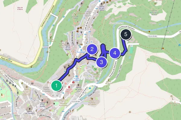 Routenkarte des Stadtrundgangs durch Cuenca