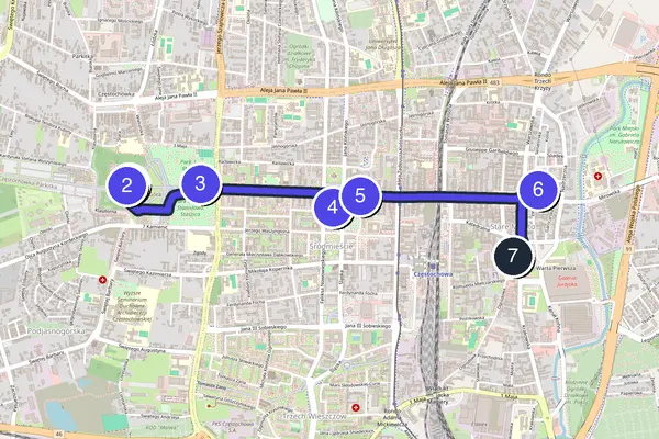 Routenkarte des Stadtrundgangs durch Tschenstochau
