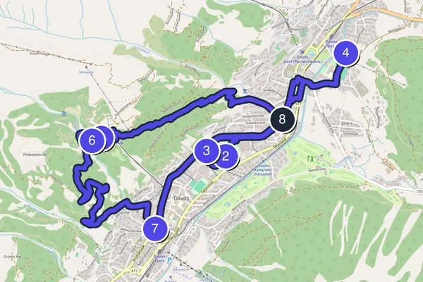 Routenkarte des Stadtrundgangs durch Davos